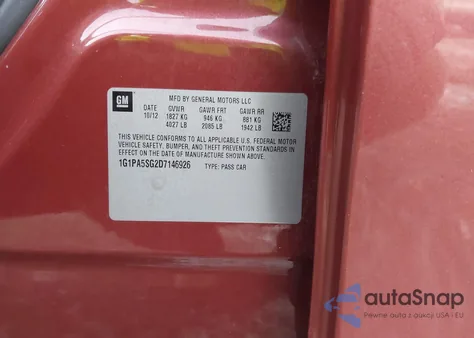 2013 Chevrolet Cruze Ls Auto z USA, uszkodzony, nr VIN 1G1PA5SG2D7146926